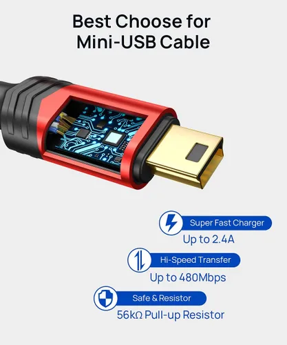 Miniatura 5 de JSAUX Cable mini USB [2 unidades de 3.3 pies + 6.6 pies], USB 2.0 tipo A a Mini B, cable trenzado de carga rápida para GoPro Hero 3+, controlador