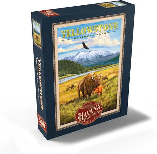 Miniatura 2 de MyPuzzle Yellowstone National Park - Bisons del valle de Hayden, póster de viaje vintage, rompecabezas prémium de 500 piezas para adultos