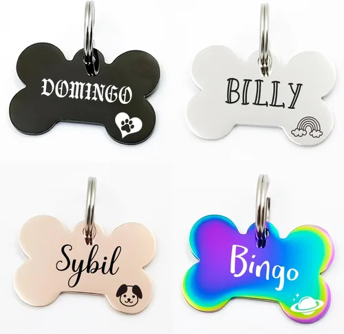 Miniatura 3 de Bonita placa de identificación de mascotas de acero inoxidable grabada en ambos lados, etiquetas personalizadas para gatos y perros para colgante