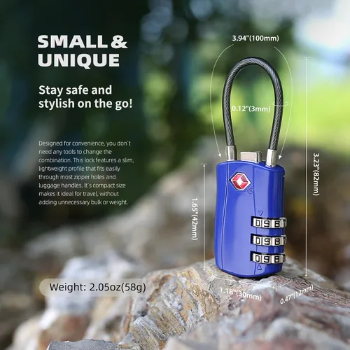 Miniatura 2 de Cerraduras TSA para equipaje, candado pequeño combinado con cable, candados de equipaje aprobados por la TSA, candado combinado con código