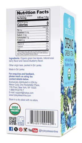 Miniatura 2 de Hyleys Té verde orgánico sabor a bayas de acai y arándanos - 25 bolsas de té