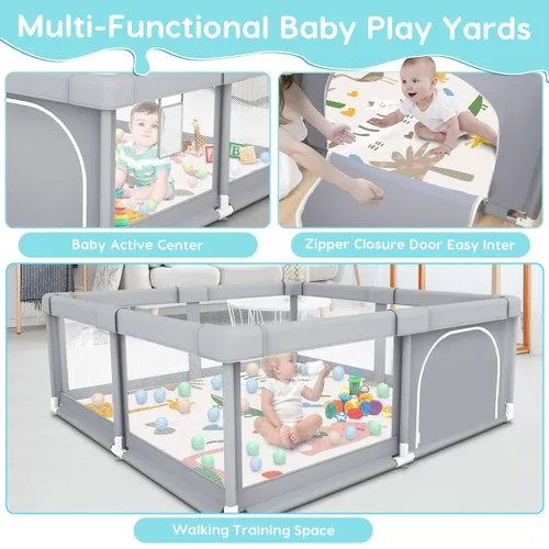 Miniatura 6 de Fshibila Corralito para bebés con alfombra, corralitos para bebés y niños pequeños, corralito de juego BabyFence para interiores y exteriores, patio