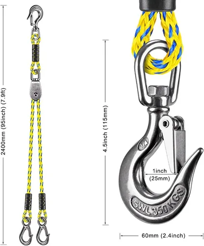 Miniatura 7 de Dolibest Conector rápido de cuerda de remolque para tubería - Arnés de remolque de barco con gancho de acero inoxidable (rotación 360) - 20 pulgadas