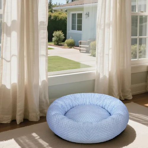 Miniatura 7 de Cama pequeña en forma de dona para perros, refrescante y calmante para gatos y cachorros, cama redonda de tela de hielo antiansiedad para mascotas
