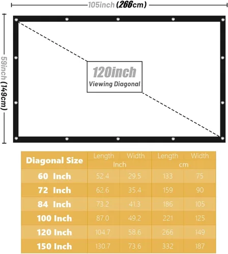 Miniatura 2 de Pantalla de Proyector Pantallas de Películas Portátiles 16:9 Plegable Tela Resistente a las Arrugas con Doble Adhesivo/Ganchos de Clavos
