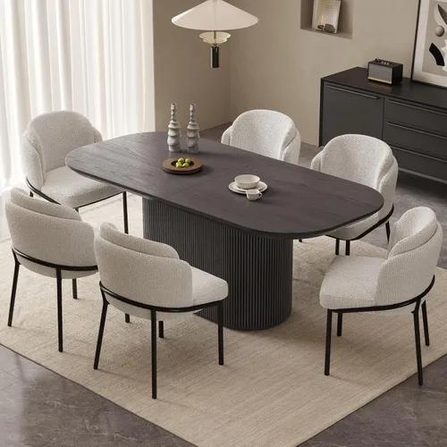 Miniatura 12 de Mesa de comedor ovalada de 63 pulgadas para 2-6 personas, mesa de cocina negra moderna, mesa de comedor rectangular de lujo, mesa de comedor