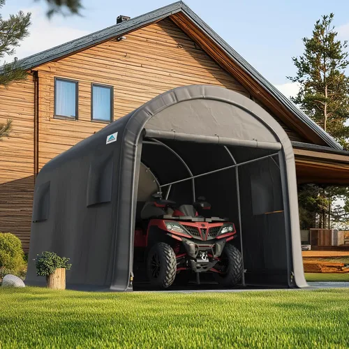 Miniatura 10 de ADVANCE OUTDOOR Cobertizo de Almacenamiento Refugio de 6 x 8 pies Techo de Pico Redondo de Acero Metálico Garaje Cochera Portátil para Motocicleta