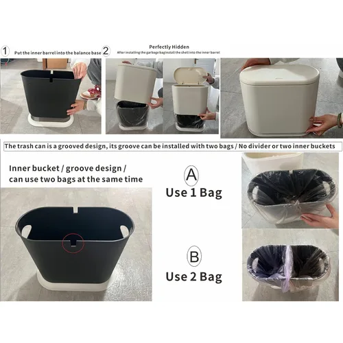 Miniatura 3 de Basurero delgado negro de 12 litros con tapa superior de presión, cubo de basura de cocina a prueba de mascotas y perros, cubo de basura delgado