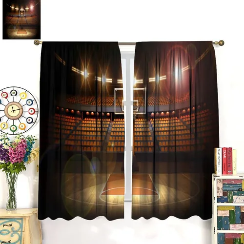 Miniatura 4 de Cortinas opacas de baloncesto, para niños, deportes, baloncesto, estadio, campo, niños, adolescentes, hombres, arte impreso, ventanas, tratamientos