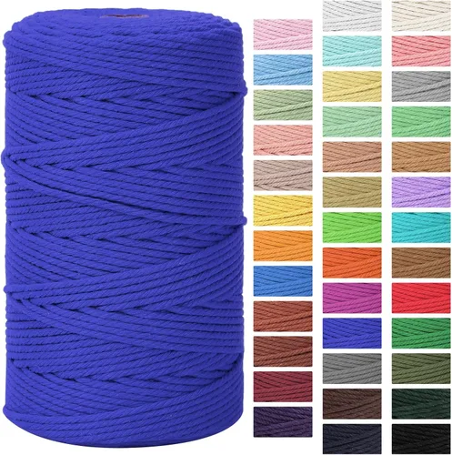 Miniatura 23 de Cordón de macramé de 0.118 in x 328 yardas Cuerda de macramé 100% algodón natural Cuerda de algodón trenzado de 4 hebras para manualidades, Gris