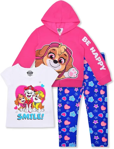 Paw Patrol Girls Skye, Marshall and Rubble Pink Hoodie, T-Shirt and Leggings Set for Toddler Girl, Little Girl and Big Girl