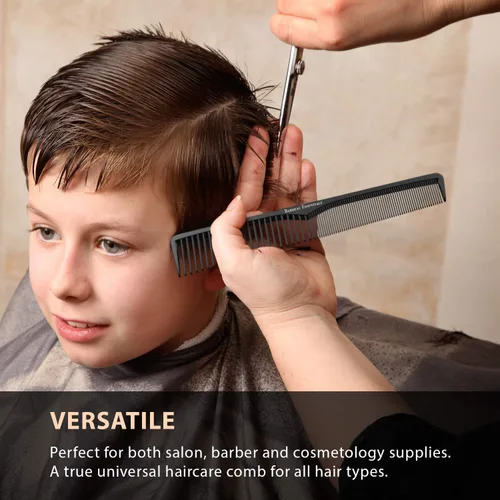 Miniatura 6 de Peine profesional de fibra de carbono negra de 7 pulgadas, antiestática, química y resistente al calor para todo tipo de cabello, peine de dientes