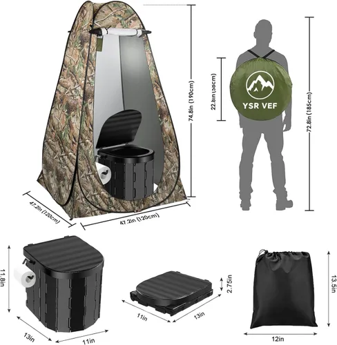 Miniatura 2 de Portable Toilet Kit, Camping Toilet with Pop-Up Privacy Tent and Poo Gel Toilet Bags, Washable Portable Outdoor Showers Changing Rooms