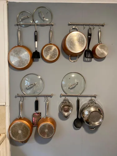 Miniatura 8 de Audmore Estante para utensilios de cocina, 2 unidades, ollas y sartenes de 15.6 pulgadas, estante colgante de pared, tapa de acero inoxidable 304, 7