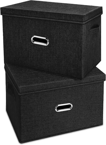 Miniatura 10 de Papeleras grandes plegables de tela de lino, con tapa y asas extraíbles, organizador de cajas de almacenamiento lavables, cubos con cubierta