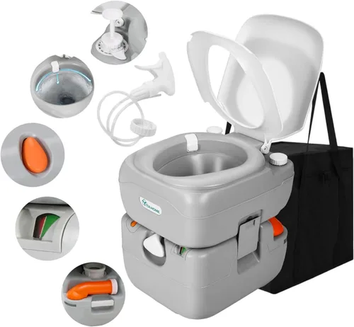 Miniatura 17 de YITAHOME Inodoro portátil para acampar con cuenco ampliado diagonal, rociador de mano y bomba de descarga de presión, 5.28 pulgadas de ahorro
