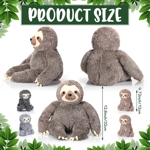 Miniatura 2 de Kasyat Juego de 5 piezas de animales de peluche de perezoso grande de 13 pulgadas, juguete de peluche con 4 bebés, peluches suaves para niños