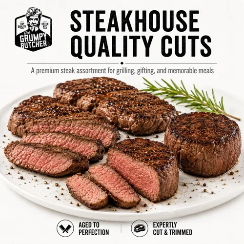 Miniatura 6 de Cesta de regalo Gourmet Butcher 6 cortes de carne de primera calidad – 4 solomillo superior y 2 filete miñón grande alimentado con pasto – Caja