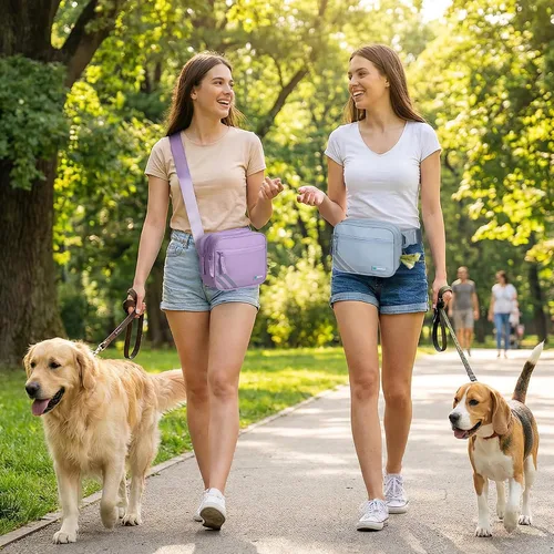 Miniatura 7 de PetAmi Bolsa de paseo para perros, bolsa cruzada para entrenamiento de mascotas, correr con dispensador de bolsas de excrementos, cinturón ajustable