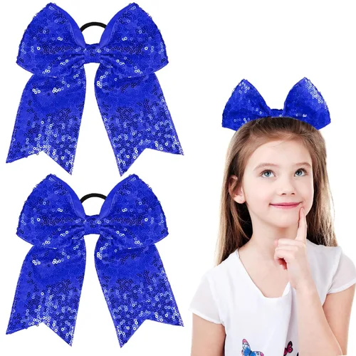 Miniatura 9 de 2 paquetes de lazos grandes para animadoras de 8 pulgadas con soporte para coleta, lazos grandes para el cabello para uniformes de sóftbol para Negro