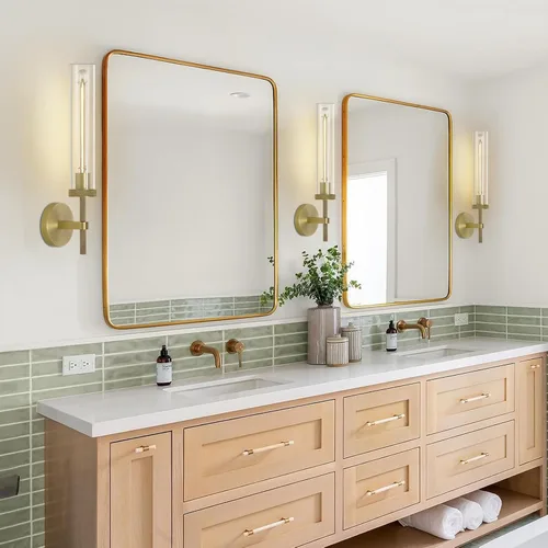 Miniatura 3 de Apliques de pared modernos de latón, apliques de tubo de vidrio, accesorios de luz dorados para tocador de baño, apliques de pared interiores