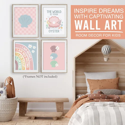 Miniatura 8 de Hadley Designs 6 decoraciones de sirena para habitación de niñas, arte de pared de sirena para dormitorio y baño, impresiones sin marco bajo el mar