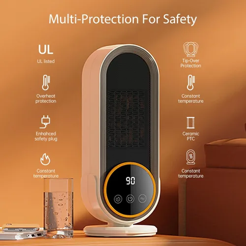 Miniatura 6 de Calentador de espacio, calefacción rápida de cerámica PTC, 1200 W, calentador portátil de eficiencia energética con termostato ajustable, control