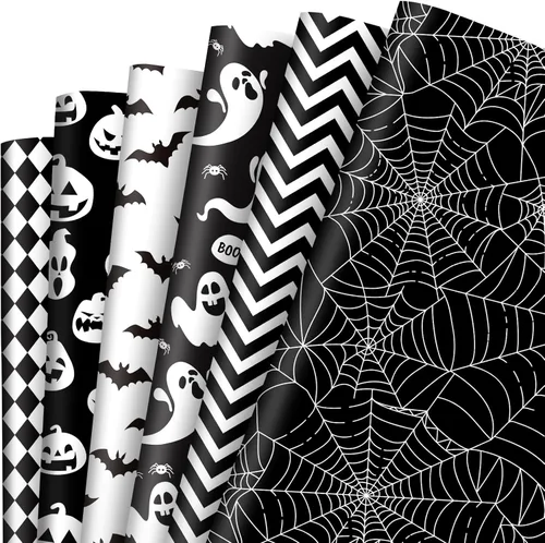 AnyDesign 12 hojas de papel de regalo de Halloween, papel de embalaje de telaraña de fantasma, calabaza y fantasma, papel de embalaje plegado plano