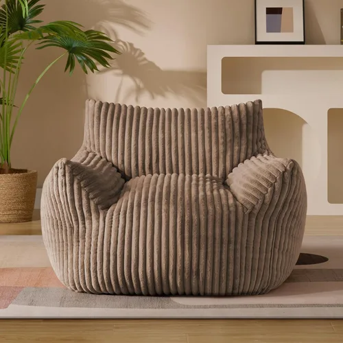 Miniatura 11 de Puf Chaise Lounge de Gran Tamaño para Interiores para Adultos con Reposabrazos y Otomana - Puf Gigante Cómodo Beige Perezoso para el Suelo, Sofá