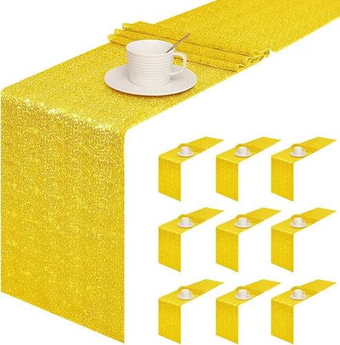 Miniatura 14 de Sugargirl Paquete de 10 caminos de mesa de lentejuelas de 12 x 72 pulgadas, camino de mesa verde manzana con purpurina para suministros de fiesta
