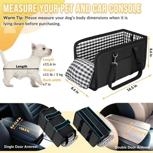 Miniatura 2 de SlowTon - Asiento de auto para perro con consola - Reposabrazos portátil para perros pequeños, asiento de auto para mascotas anti-colapso