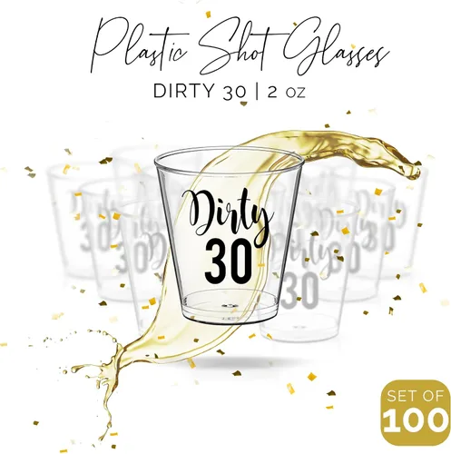 Miniatura 3 de Dirty 30 - Vasos de chupito de cumpleaños – 100 vasos de plástico desechables de 2 onzas, decoraciones de cumpleaños 30 para él o ella, regalos