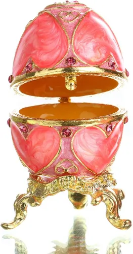 Miniatura 6 de YU FENG Faberge - Cajas para baratijas de huevo con bisagras, cristal con joyas, adorno de huevo de Pascua, caja de soporte para anillos, pintada a