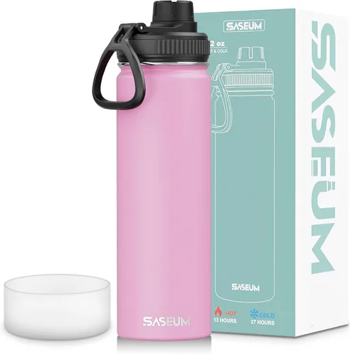 Miniatura 8 de SASEUM Botella de agua de acero inoxidable de 12 onzas, botella aislada sin BPA con tapa de boquilla a prueba de fugas, botella de metal de boca