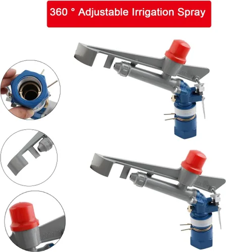 Miniatura 6 de Pistola de riego ajustable de 360 grados, 2 unidades, pistola de riego industrial a gran escala, rociador de impacto para granjas, huertos, jardines