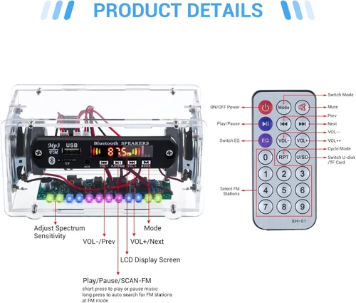 Miniatura 8 de MiOYOOW Kit de altavoz Bluetooth DIY con radio F, kit de práctica de soldadura electrónica, mini amplificador de sonido para el hogar, kit