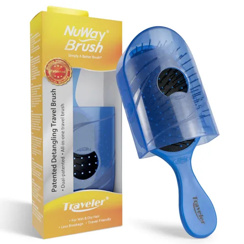 NuWay Traveler Cepillo desenredante para el cabello, cepillo compacto de viaje para bolso, gimnasio y transporte diario, cuidado suave del cuero