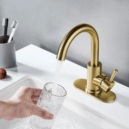 Miniatura 6 de Grifo de lavabo de baño de un solo agujero, oro cepillado, moderno grifo de baño de una sola manija grifo de barra de acero inoxidable comercial