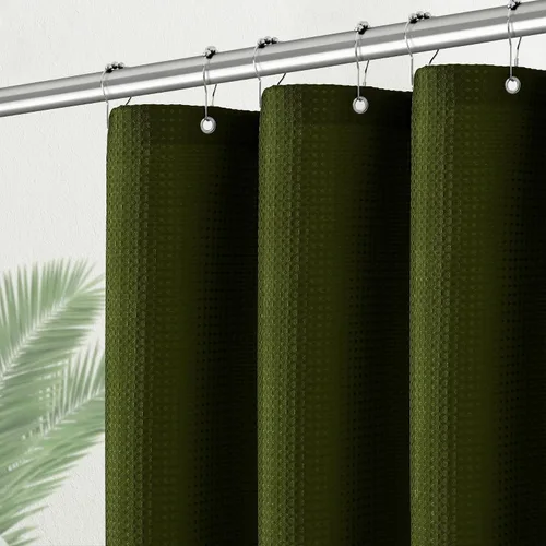 PANGSINNE Cortina de ducha de 36 x 72 pulgadas, tela resistente, calidad de hotel, textura de gofre, 256 GSM, cortina de ducha verde militar