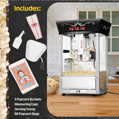 Miniatura 4 de Great Northern Popcorn Black Matinee Movie - Máquina de palomitas de maíz antigua estilo barra de 8 onzas