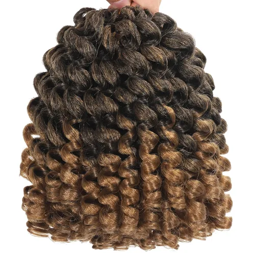 Miniatura 2 de Cabello de Ganchillo Jamaicano Saltarín de 8 Pulgadas 5 Paquetes 2X Rizo de Varita Ringlet Cabello de Ganchillo Pre-Enrollado Rizo Saltarín