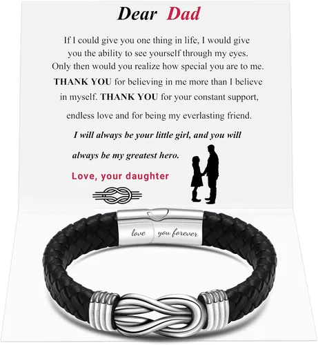 Pulsera de cuero trenzado negro para hombre, papá, marido, novio, hijo, nieto, hermano, para siempre, vinculado para Navidad, cumpleaños, día del