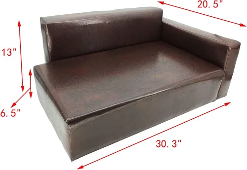 Miniatura 5 de FixtureDisplays Sofá cama para perros de cuero sintético marrón, sillón reclinable de 30 x 20 x 13 - 27 x 16 pulgadas, ideal para perros más