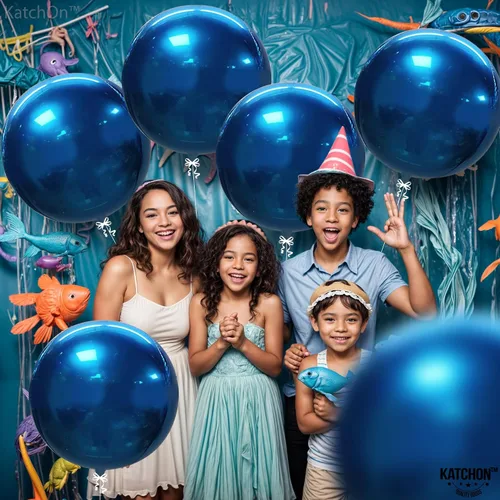 Miniatura 4 de KatchOn, Globos Azules Metálicos de Mylar - Grandes de 22 Pulgadas, Paquete de 6 Globos Redondos Azul Arándano para Decoraciones de Fiesta Azul