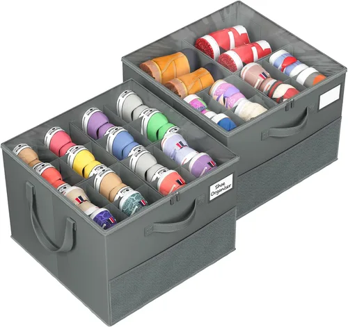 Miniatura 10 de NestOrganix Paquete de 2 organizadores de zapatos para armario, contenedores de almacenamiento grandes para zapatos, organizador plegable