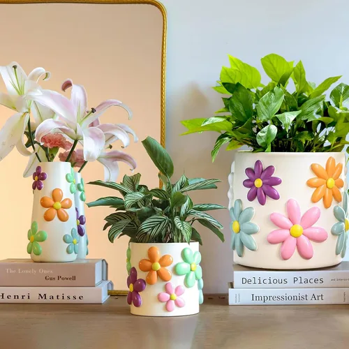 Miniatura 4 de GUGUGO Macetas de margaritas de 8 pulgadas, macetas decorativas grandes con agujeros de drenaje, maceta divertida y única para plantas