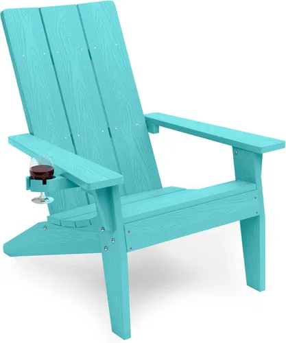 MXIMU Silla Adirondack moderna resistente a la intemperie con portavasos, sillas de gran tamaño para hogueras Adorondic de plástico al aire libre