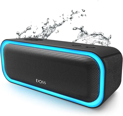 DOSS Bocina SoundBox Pro Bluetooth inalámbrica portátil con sonido estéreo de 20 W, bajos adicionales activos, conexión inalámbrica estéreo, luces