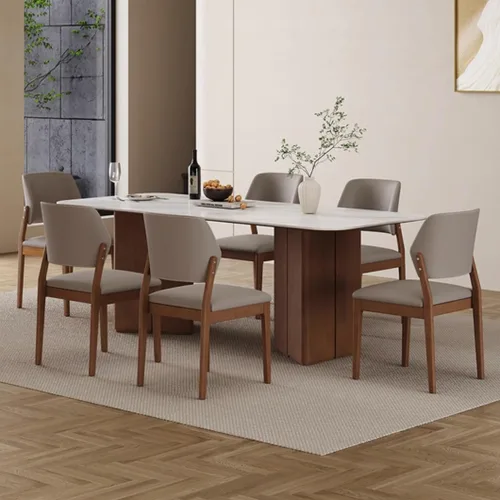 Miniatura 9 de YVYKFZD Wooden Dining Chairs Set, Leather Dining Room Chair, Upholstered Kitchen Chairs with Curved Backrest, Armless Living Room Chair, for Bedroom