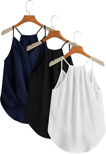 Miniatura 2 de SheIn Paquete de 3 camisetas sin mangas con dobladillo alto y bajo drapeado, para mujer